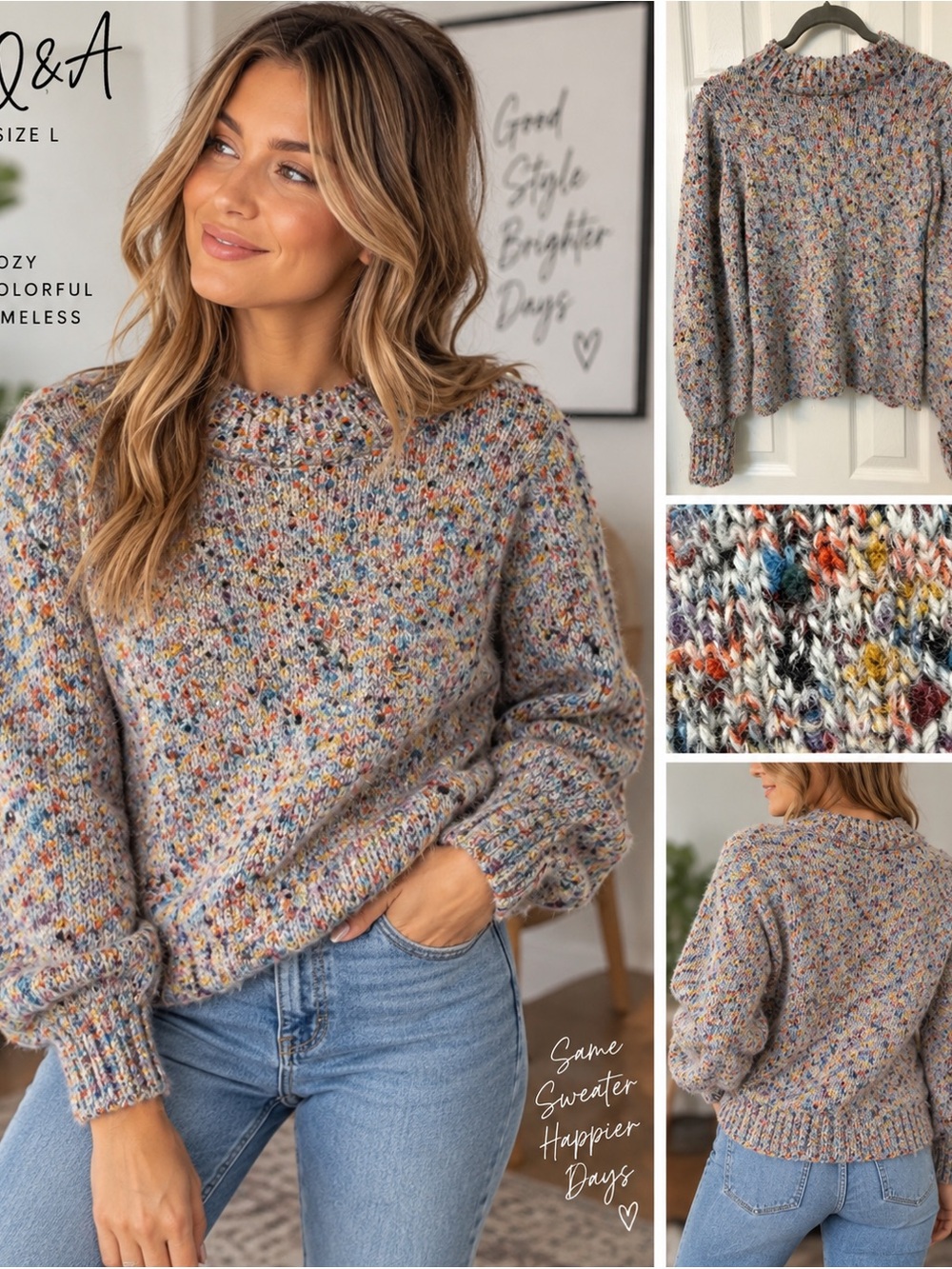 Q&A Multicolor Confetti Knit Sweater – Size L
